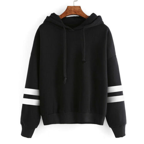 Womens Hoodie Sweatshirt Long Sleeve Striped Print Hooded Collar Lace Up Fashion Simple Jumper Pullover Tops Spring Autumn Women