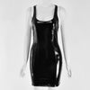 VOZRO Nightclub Reflective Sexy Low-cut Big U Patent Leather PU Tight Body Summer Party Dress Women Short Skirt Vestido Dresses