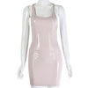VOZRO Nightclub Reflective Sexy Low-cut Big U Patent Leather PU Tight Body Summer Party Dress Women Short Skirt Vestido Dresses