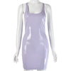 VOZRO Nightclub Reflective Sexy Low-cut Big U Patent Leather PU Tight Body Summer Party Dress Women Short Skirt Vestido Dresses